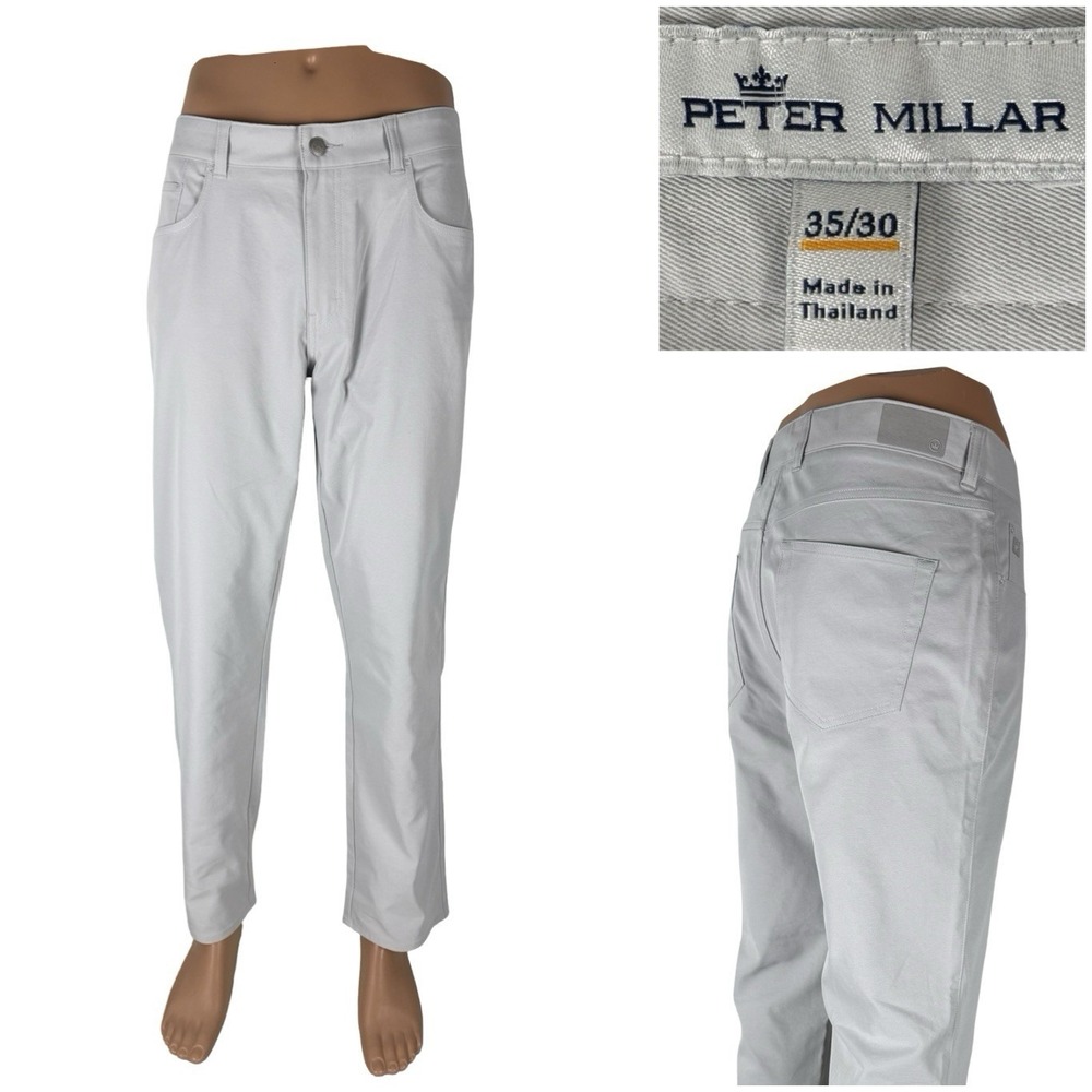 Peter Millar Mens 35 x 30 Performance Pants Five Pocket EB66 British Gray EUC